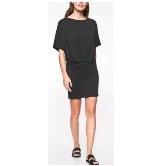 ATHLETA Pronto Pleated Stretch Dress in Black Olive Size M Style 291869-01 - Picture 10 of 10